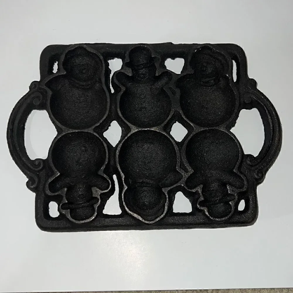 Snowman Cast Iron Mold Christmas Holiday Winter Small Baking Cookies Vintage